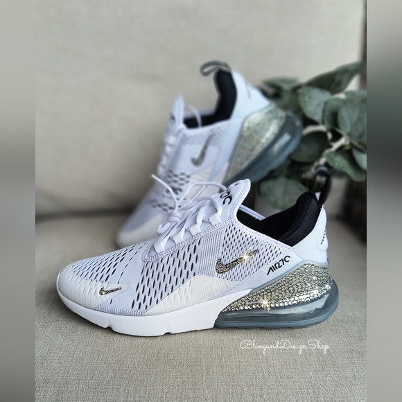 Women's Nike Air Max 270 White Sneakers made with Swarovski Crystals Custom - Picture 3 of 7